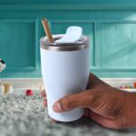 Stainless Steel Insulated Coffee Mug With Wooden Straw, Tumbler (350ml Approx) - Closeup Embroidery by Nari Haat, Ind...