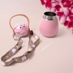 Stainless Steel Kitten / Bottle Vacuum Insulated Cup With Handle & Strap (700 ML) - Closeup Embroidery by Nari Haat, ...