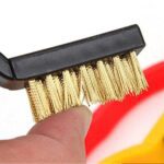 3 Pc Mini Wire Brush Set for cleaning (Brass, Nylon, Stainless Steel Bristles) - Neckline Detail by Nari Haat, Indian...