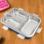 3 Compartment Transparent Stainless Steel Lunch Box for Kids, Tiffin Box, Lunch Box, Lunch Box for Kids, Insulated Lu...