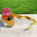 Cute Plastic Water Bottle with adjustable shoulder strap, Straw and Rubber Grip potable drinking cup Water Bottle For...