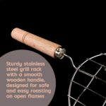 Kitchen Round Stainless Steel Roaster Papad Jali, Barbecue Grill with Wooden Handle - Back View by Nari Haat, Indian ...