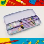 Stationery Kit for Kids - Metal Pencil Box, Sharpener, Pencil & Eraser (12 Pc Set) - Full Detail by Nari Haat, Indian...