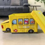 School Bus Shaped Portable Foldable Toy Box Storage with Lid (1 Pc) - Back View by Nari Haat, Indian ethnic wear, wom...