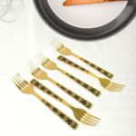 Stainless Steel Premium Fork Traditional Design Tablewar (6 Pcs Set / Golden) - Closeup Embroidery by Nari Haat, Indi...