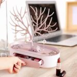 Plastic Jeweller Organizer Earring Holder and Necklace Rack With Drawer (1 Pc) - Back View by Nari Haat, Indian ethni...