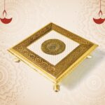 Golden - Square Pooja Chowki Patla / Bajot (20×20 CM / 1 Pc) - Back View by Nari Haat, Indian ethnic wear, women clo...