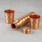 Diamond Cut Copper Water Bottle 2 Glasses with Gift Box (3 Pcs Set) - Full Detail by Nari Haat, Indian ethnic wear, w...