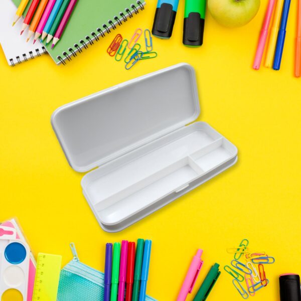 Multipurpose White Compass Pencil Box – 3-Compartment School Case, Ideal Gift for Kids - Front View by Nari Haat, I...