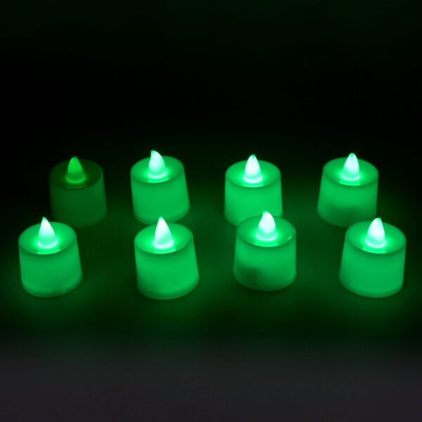 Green Flameless LED Tealights Smokeless Decorative Candles LED Tea Light Pack of 8 - Front View by Nari Haat, Indian ...