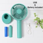 Portable Handheld Fan 3 Speeds Battery Operated Rechargeable with Base Holder - Full Detail by Nari Haat, Indian ethn...