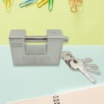 94mm Stainless Steel Padlock: Rectangular, Hardened Steel, 5 Keys - Closeup Embroidery by Nari Haat, Indian ethnic we...