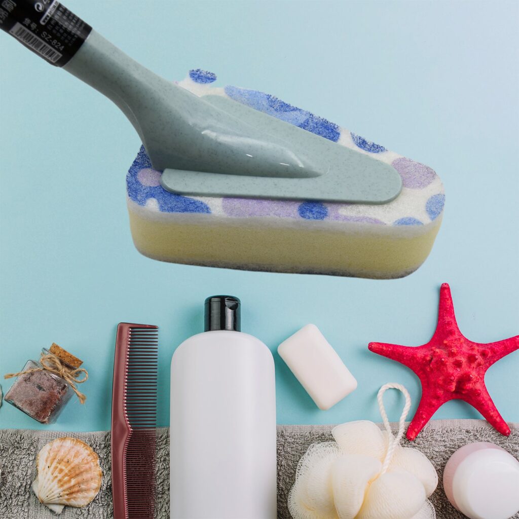 Long Handle Triangular Sponge Brush for Kitchen and Bathroom Cleaning