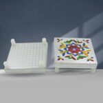 1 Pc Meenakari Wooden Chowki & Bajot Set: For Home & Office Puja (Multicolor) - Closeup Embroidery by Nari Haat, Indi...