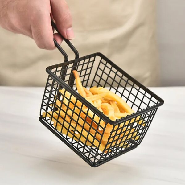 frying baskets for chips Stainless Steel Snack Basket Potato Mesh Strainer Basket - Front View by Nari Haat, Indian e...