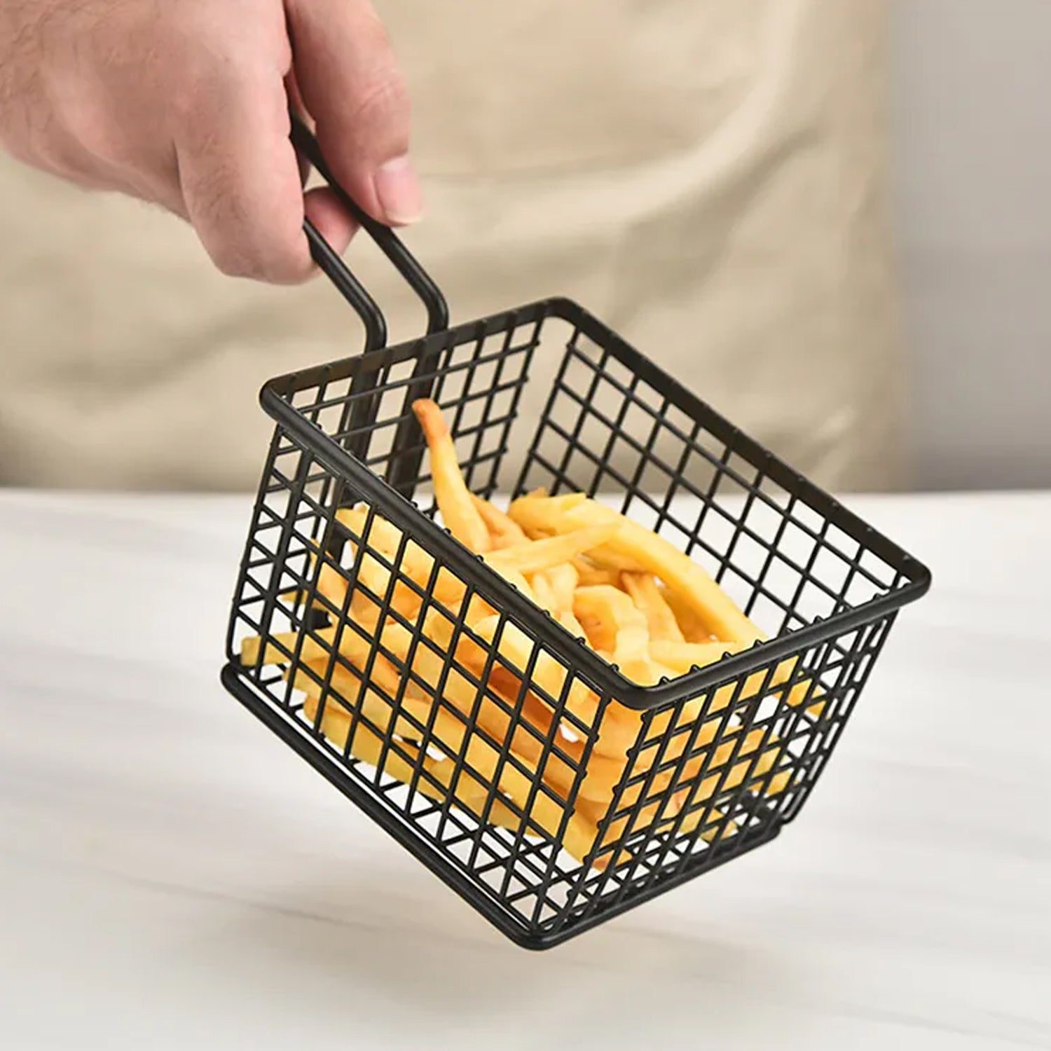 04_434dff82-59ff-4a87-8ddf-eb13cc4cd1e7.jpg frying baskets for chips Stainless Steel Snack Basket Potato Mesh Strainer Basket - Front View by Nari Haat, Indian e...