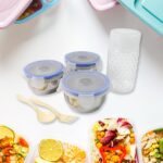 Compact Stainless Steel Airtight Lunch Box Set - 4 pcs (3 Leakproof 1 Bottle) - Neckline Detail by Nari Haat, Indian ...