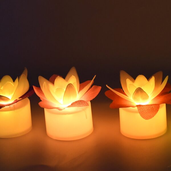 Decoration Candles/Led Diwali Decor Lotus Flower Candle, Diwali (5 Pc) - Front View by Nari Haat, Indian ethnic wear,...