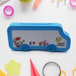 Bus Shape Compass Box for Boys, Kids School Accessories |  Pencil Box  with Wheels for Girls and Kids, String Operate...
