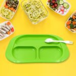 Biodegradable 3-Compartment Plastic Food Plate with Spoon for Snacks (1 Pc) - Back View by Nari Haat, Indian ethnic w...