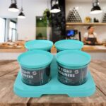 Airtight Container Jar 4 Pc Set with Tray for Kitchen - Neckline Detail by Nari Haat, Indian ethnic wear, women cloth...