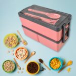 Plastic 2 Layer Leak Proof 3 Compartment Lunch Box for Office  (1 Pc) - Front View by Nari Haat, Indian ethnic wear, ...