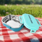 3 in 1 Spicy Bite Stainless Steel Lunch Box With Plastic Small Box & Spoon (1 Set) - Neckline Detail by Nari Haat, In...