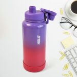 Two Tone Pink Stainless Steel Water Bottle | Copper Coated Vacuum Insulation (1000ml) - Closeup Embroidery by Nari Ha...