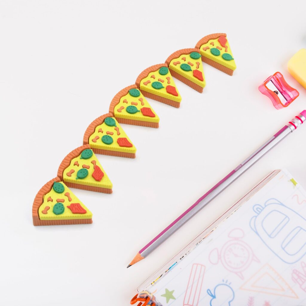 Colorful 3D Pizza Slices Eraser Set for Kids