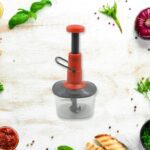Manual Food Chopper (650ml): 3 Stainless Steel Blades, Locking System, Anti-Slip - Neckline Detail by Nari Haat, Indi...