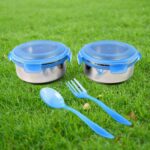 Bite Lunch Box, with Insulated Fabric Lunch Bag & Plastic Spoon, Fork - Neckline Detail by Nari Haat, Indian ethnic w...