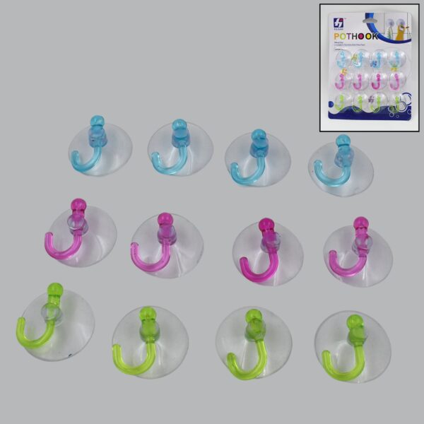 Transparent Rubber Vacuum Sucker Hooks Hanger Strong Suction Cup (12 Pc) - Front View by Nari Haat, Indian ethnic wea...