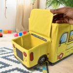 School Bus Shaped Portable Foldable Toy Box Storage with Lid (1 Pc) - Neckline Detail by Nari Haat, Indian ethnic wea...