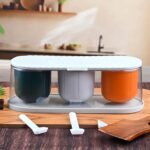 Home Kitchen 3 Grid Seasoning Spice / Masala Box Kit with Spoon (Multicolor / 1 Set) - Closeup Embroidery by Nari Haa...