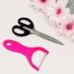 Stainless Steel Kitchen Scissors & Multipurpose Peeler (2 Pc Set, Mix Design) - Closeup Embroidery by Nari Haat, Indi...