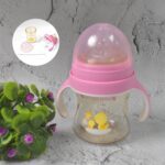 Plastic Baby Feeding Bottle with Handles, Cleaning brush & Straw (240 ML / 1 Pc) - Closeup Embroidery by Nari Haat, I...