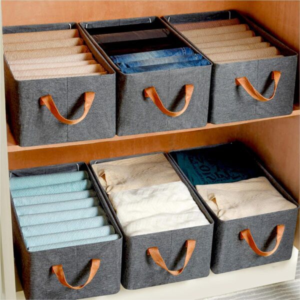 Foldable Storage Box Handles Cotton Linen Organizer for Nursery  45 cm - Front View by Nari Haat, Indian ethnic wear,...