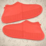 Non-Slip Silicone Waterproof Boot Shoe Cover (Medium Size / 1 Pair / Red) - Back View by Nari Haat, Indian ethnic wea...