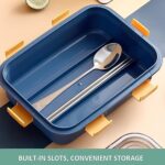 3 Compartment Transparent Stainless Steel Lunch Box with Spoon & Chopsticks (1 Set) - Back View by Nari Haat, Indian ...