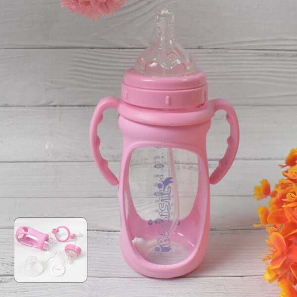 Baby Feeding Bottle with Handles & Straw (Mix Design, Size & Color / 1 Pc) - Front View by Nari Haat, Indian ethnic w...