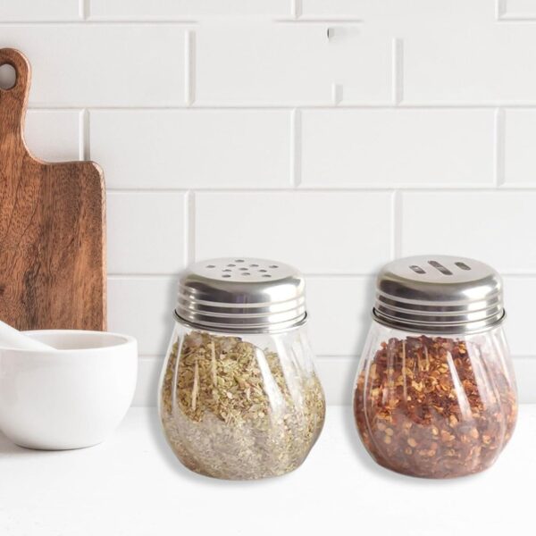 Apex Oregano & Chilli Flakes Dispenser Set 2 Pcs Plastic Spice Shaker with Steel Lid - Front View by Nari Haat, India...