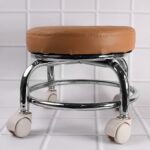 Heavy Duty Steel Base Round Rolling Stool with Wheels Pedicure Stool (1 pc) - Neckline Detail by Nari Haat, Indian et...