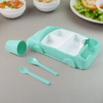 Kid's Car Shaped Plates Cup / Lunch Box Dinnerware (4 Pcs Set / 1000 ML Lunch Box) - Front View by Nari Haat, Indian ...