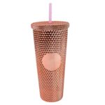 Studded Cup Tumbler Straw Lid - Plastic Double Walled Cold Cup for iced Coffee - Back View by Nari Haat, Indian ethni...