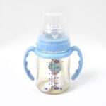 Plastic Baby Feeding Bottle with Handles, Cleaning brush & Straw (180 ML / 1 Pc) - Sleeve Design by Nari Haat, Indian...