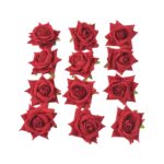 Flower Rose Hair Pin/Clip – Velvet Flower Design (12 Pcs Set, Red Color) - Neckline Detail by Nari Haat, Indian eth...