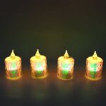 4 Pc Flameless and Smokeless Decorative Melting Candles LED Tea Light, Diwali - Sleeve Design by Nari Haat, Indian et...