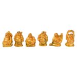 Golden Laughing Buddha Set of Six Pieces Statue for HappinessGood Luck Home Decor - Sleeve Design by Nari Haat, India...