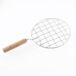 Kitchen Round Stainless Steel Roaster Papad Jali, Barbecue Grill with Wooden Handle - Sleeve Design by Nari Haat, Ind...