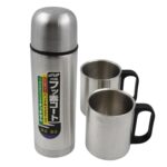 Double Wall Stainless Steel 500ml Vacuum Flask Gift Set with Two Cups (3 Pcs) - Back View by Nari Haat, Indian ethnic...